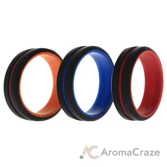 Picture of Silicone Wedding 2Layer Middle Line Ring Set - Black by ROQ for Men - 3 x 14 mm Ring