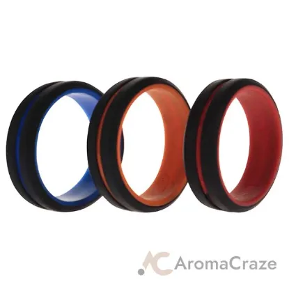 Picture of Silicone Wedding 2Layer Middle Line Ring Set - Black by ROQ for Men - 3 x 15 mm Ring