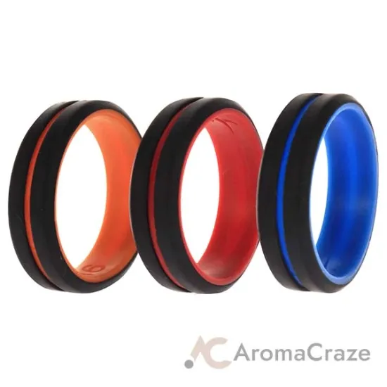 Picture of Silicone Wedding 2Layer Middle Line Ring Set - Black by ROQ for Men - 3 x 16 mm Ring