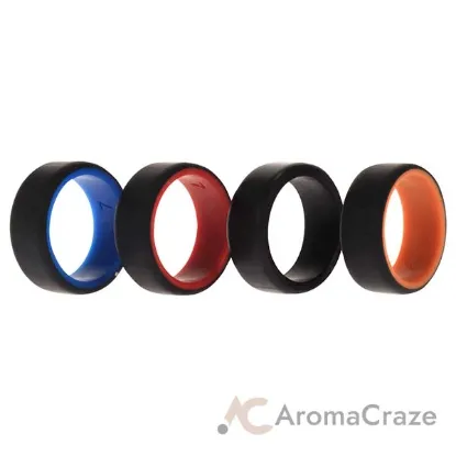 Picture of Silicone Wedding 2Layer Beveled 8mm Ring Set - Black by ROQ for Men - 4 x 7 mm Ring