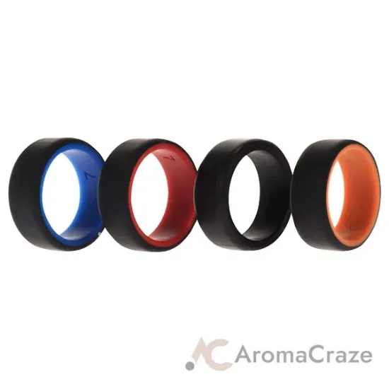 Picture of Silicone Wedding 2Layer Beveled 8mm Ring Set - Black by ROQ for Men - 4 x 7 mm Ring