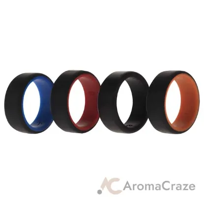Picture of Silicone Wedding 2Layer Beveled 8mm Ring Set - Black by ROQ for Men - 4 x 8 mm Ring