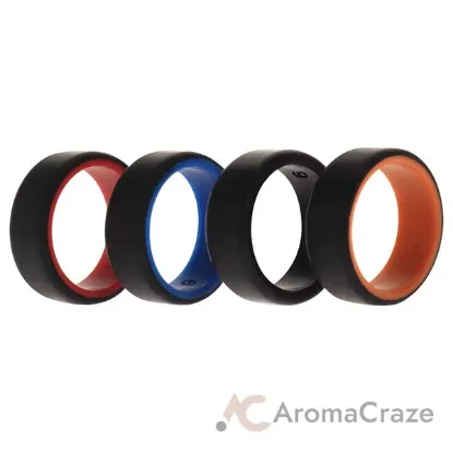 Picture of Silicone Wedding 2Layer Beveled 8mm Ring Set - Black by ROQ for Men - 4 x 9 mm Ring