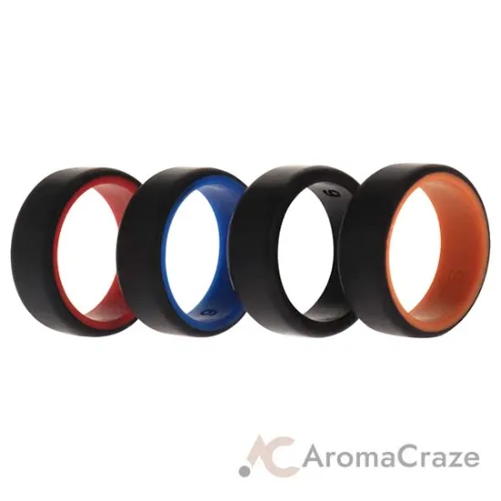 Picture of Silicone Wedding 2Layer Beveled 8mm Ring Set - Black by ROQ for Men - 4 x 9 mm Ring