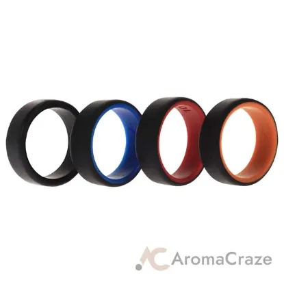 Picture of Silicone Wedding 2Layer Beveled 8mm Ring Set - Black by ROQ for Men - 4 x 10 mm Ring