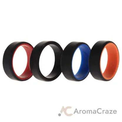 Picture of Silicone Wedding 2Layer Beveled 8mm Ring Set - Black by ROQ for Men - 4 x 11 mm Ring