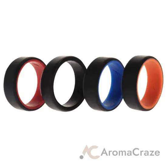 Picture of Silicone Wedding 2Layer Beveled 8mm Ring Set - Black by ROQ for Men - 4 x 11 mm Ring