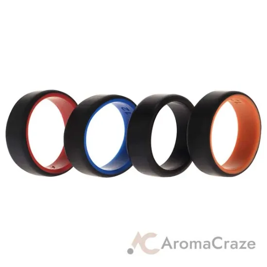 Picture of Silicone Wedding 2Layer Beveled 8mm Ring Set - Black by ROQ for Men - 4 x 12 mm Ring