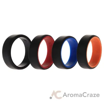 Picture of Silicone Wedding 2Layer Beveled 8mm Ring Set - Black by ROQ for Men - 4 x 13 mm Ring