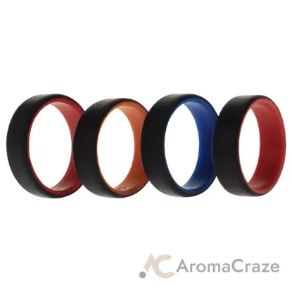 Picture of Silicone Wedding 2Layer Beveled 8mm Ring Set - Black by ROQ for Men - 4 x 14 mm Ring