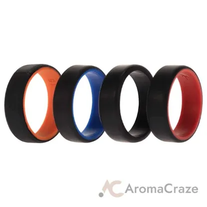 Picture of Silicone Wedding 2Layer Beveled 8mm Ring Set - Black by ROQ for Men - 4 x 15 mm Ring
