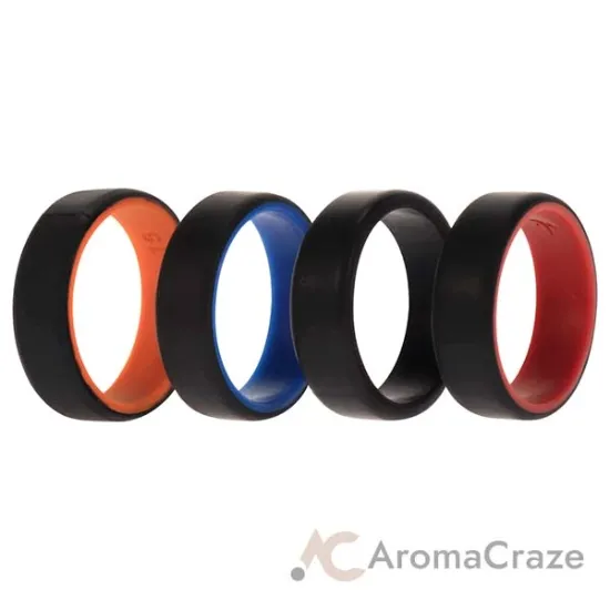 Picture of Silicone Wedding 2Layer Beveled 8mm Ring Set - Black by ROQ for Men - 4 x 15 mm Ring