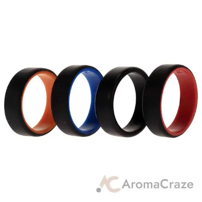 Picture of Silicone Wedding 2Layer Beveled 8mm Ring Set - Black by ROQ for Men - 4 x 16 mm Ring