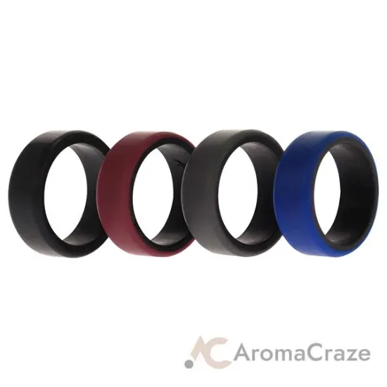 Picture of Silicone Wedding 2Layer Beveled 8mm Ring Set - Bordeaux by ROQ for Men - 4 x 9 mm Ring