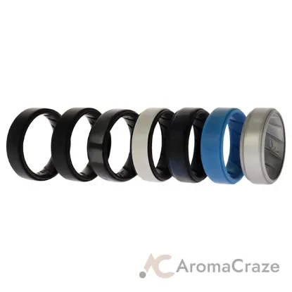 Picture of Silicone Wedding BR Step Ring Set - Metal by ROQ for Men - 7 x 10 mm Ring