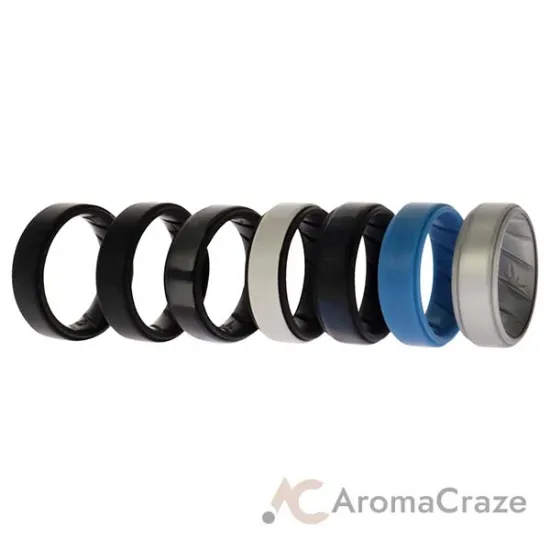 Picture of Silicone Wedding BR Step Ring Set - Metal by ROQ for Men - 7 x 10 mm Ring