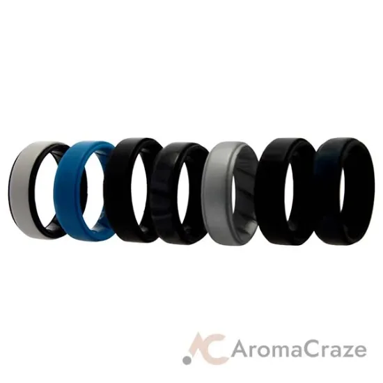 Picture of Silicone Wedding BR Step Ring Set - Metal by ROQ for Men - 7 x 11 mm Ring