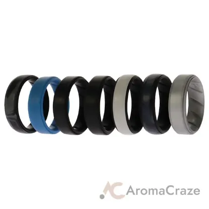 Picture of Silicone Wedding BR Step Ring Set - Metal by ROQ for Men - 7 x 14 mm Ring