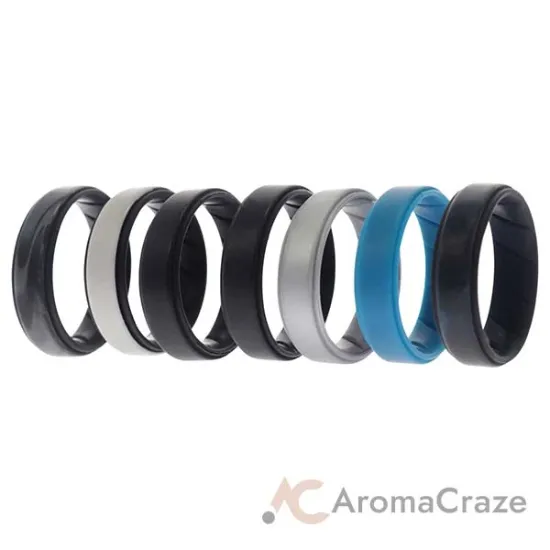 Picture of Silicone Wedding BR Step Ring Set - Metal by ROQ for Men - 7 x 16 mm Ring