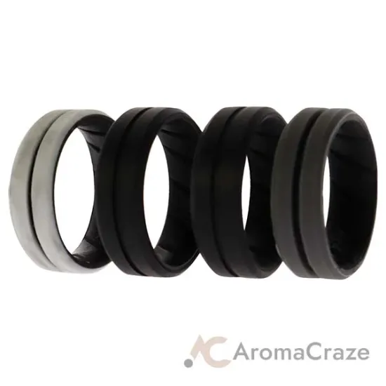 Picture of Silicone Wedding BR Middle Line Ring Set - Marble by ROQ for Men - 4 x 12 mm Ring