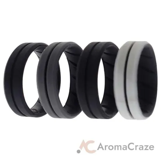 Picture of Silicone Wedding BR Middle Line Ring Set - Marble by ROQ for Men - 4 x 15 mm Ring