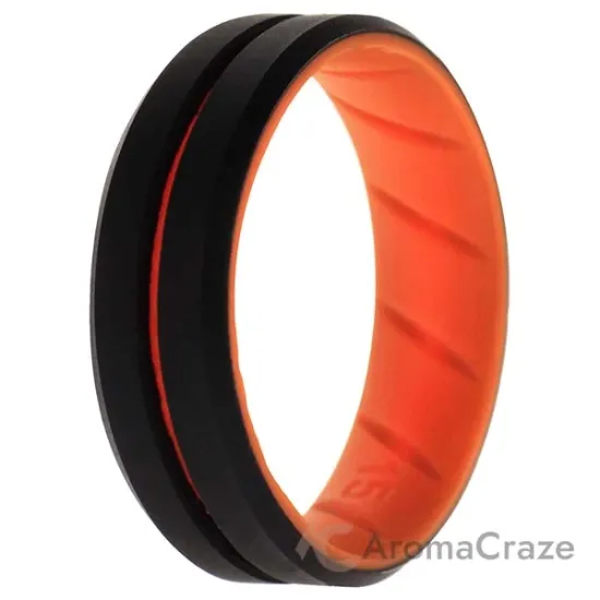 Picture of Silicone Wedding BR Middle Line Ring - Orange-Black by ROQ for Men - 15 mm Ring