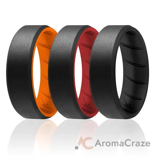 Picture of Silicone Wedding BR 8mm Edge Ring Set - MultiColor by ROQ for Men - 3 x 8 mm Ring