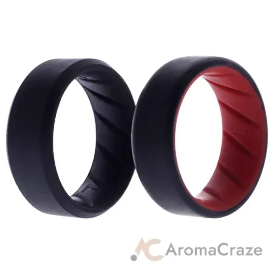 Picture of Silicone Wedding BR 8mm Edge Ring Set - Black-Red by ROQ for Men - 2 x 7 mm Ring