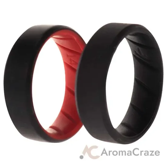 Picture of Silicone Wedding BR 8mm Edge Ring Set - Black-Red by ROQ for Men - 2 x 14 mm Ring