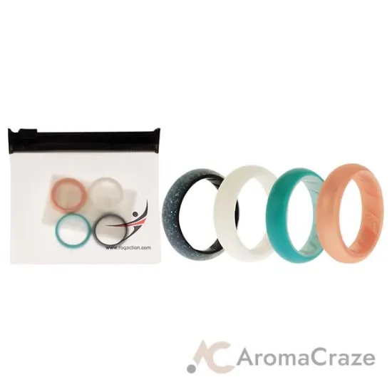 Picture of Silicone Wedding BR Solid Ring Set - Turquoise-Rose by ROQ for Women - 4 x 4 mm Ring