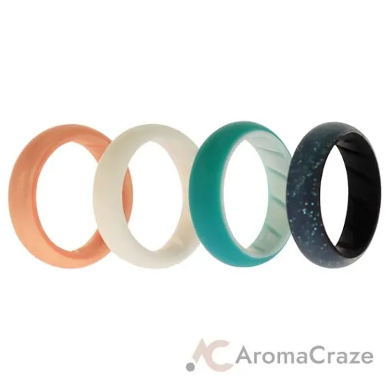 Picture of Silicone Wedding BR Solid Ring Set - Turquoise-Rose by ROQ for Women - 4 x 5 mm Ring