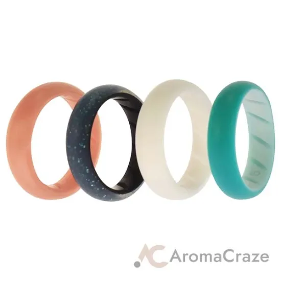 Picture of Silicone Wedding BR Solid Ring Set - Turquoise-Rose by ROQ for Women - 4 x 6 mm Ring