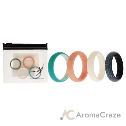 Picture of Silicone Wedding BR Solid Ring Set - Turquoise-Rose by ROQ for Women - 4 x 7 mm Ring