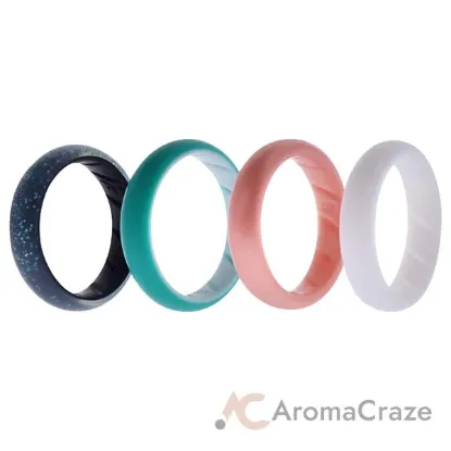 Picture of Silicone Wedding BR Solid Ring Set - Turquoise-Rose by ROQ for Women - 4 x 8 mm Ring