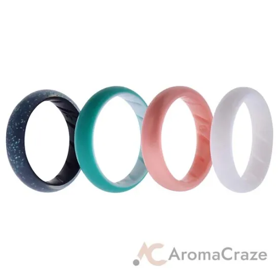 Picture of Silicone Wedding BR Solid Ring Set - Turquoise-Rose by ROQ for Women - 4 x 8 mm Ring