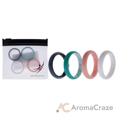 Picture of Silicone Wedding BR Solid Ring Set - Turquoise-Rose by ROQ for Women - 4 x 9 mm Ring