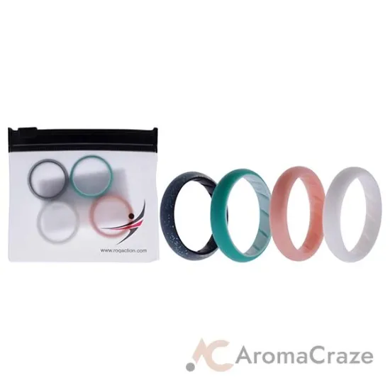 Picture of Silicone Wedding BR Solid Ring Set - Turquoise-Rose by ROQ for Women - 4 x 9 mm Ring