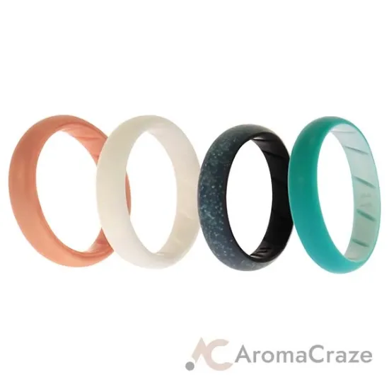 Picture of Silicone Wedding BR Solid Ring Set - Turquoise-Rose by ROQ for Women - 4 x 11 mm Ring