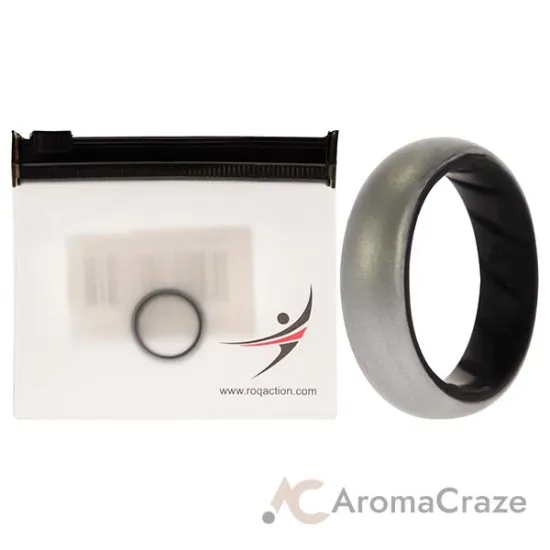 Picture of Silicone Wedding BR Solid Ring - Black-Silver by ROQ for Women - 4 mm Ring