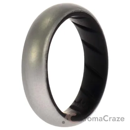 Picture of Silicone Wedding BR Solid Ring - Black-Silver by ROQ for Women - 7 mm Ring