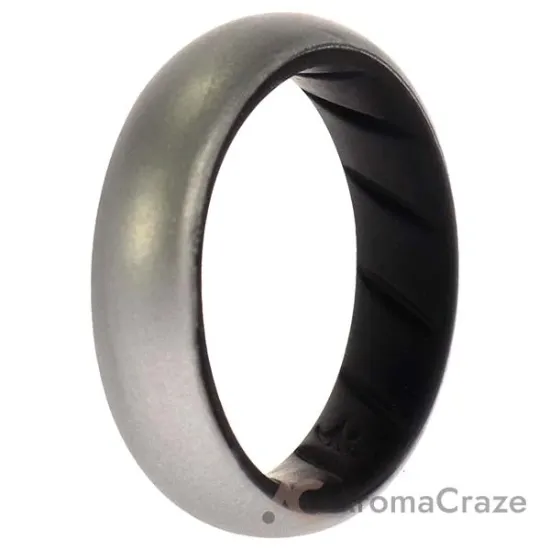 Picture of Silicone Wedding BR Solid Ring - Black-Silver by ROQ for Women - 7 mm Ring