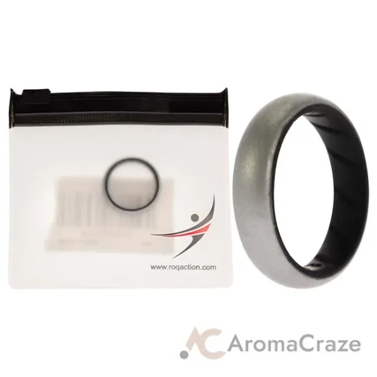 Picture of Silicone Wedding BR Solid Ring - Black-Silver by ROQ for Women - 8 mm Ring