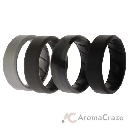 Picture of Silicone Wedding BR 8mm Edge Ring Set - Basic-Black-Camo by ROQ for Men - 4 x 12 mm Ring