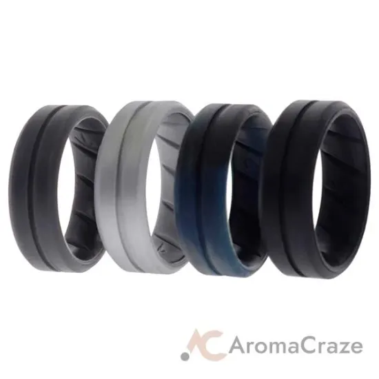 Picture of Silicone Wedding BR Middle Line Ring Set - Basic-Black-BlueC by ROQ for Men - 4 x 12 mm Ring