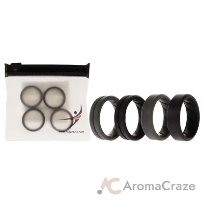 Picture of Silicone Wedding BR Middle Line Ring Set - Basic-Black-Grey by ROQ for Men - 4 x 7 mm Ring