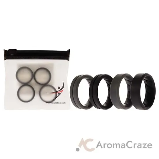 Picture of Silicone Wedding BR Middle Line Ring Set - Basic-Black-Grey by ROQ for Men - 4 x 7 mm Ring