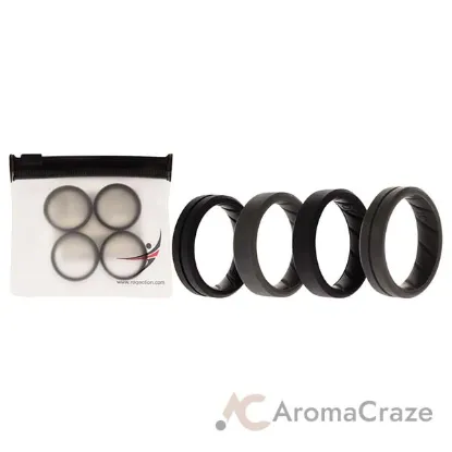 Picture of Silicone Wedding BR Middle Line Ring Set - Basic-Black-Grey by ROQ for Men - 4 x 10 mm Ring