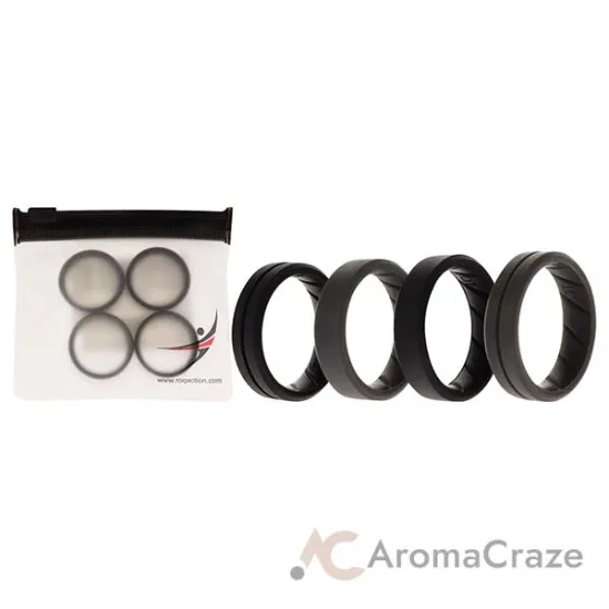 Picture of Silicone Wedding BR Middle Line Ring Set - Basic-Black-Grey by ROQ for Men - 4 x 10 mm Ring