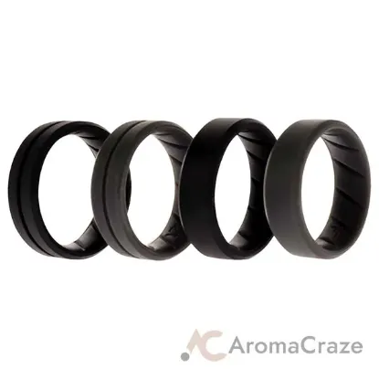 Picture of Silicone Wedding BR Middle Line Ring Set - Basic-Black-Grey by ROQ for Men - 4 x 12 mm Ring