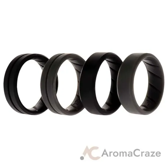Picture of Silicone Wedding BR Middle Line Ring Set - Basic-Black-Grey by ROQ for Men - 4 x 12 mm Ring